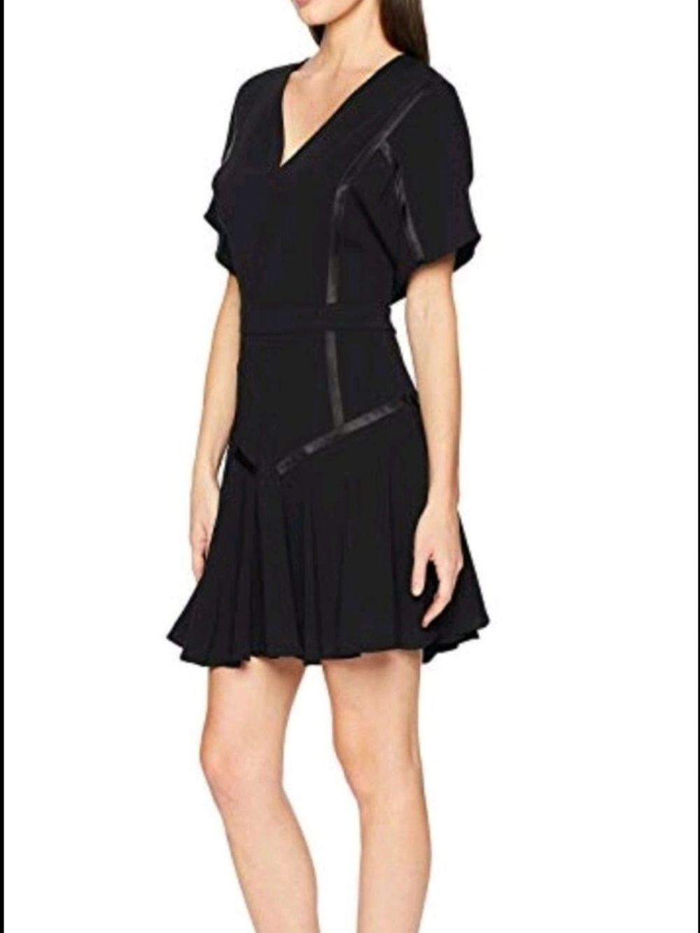 Halston Heritage Black V-Neck Short Sleeve Flared Dress - Unbranded